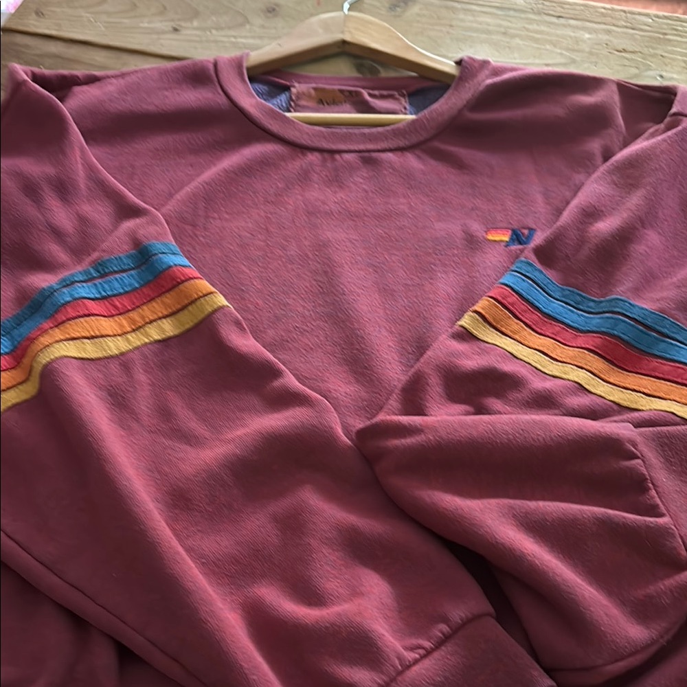 Aviator Nation Red Sweatshirt with Rainbow Stripes